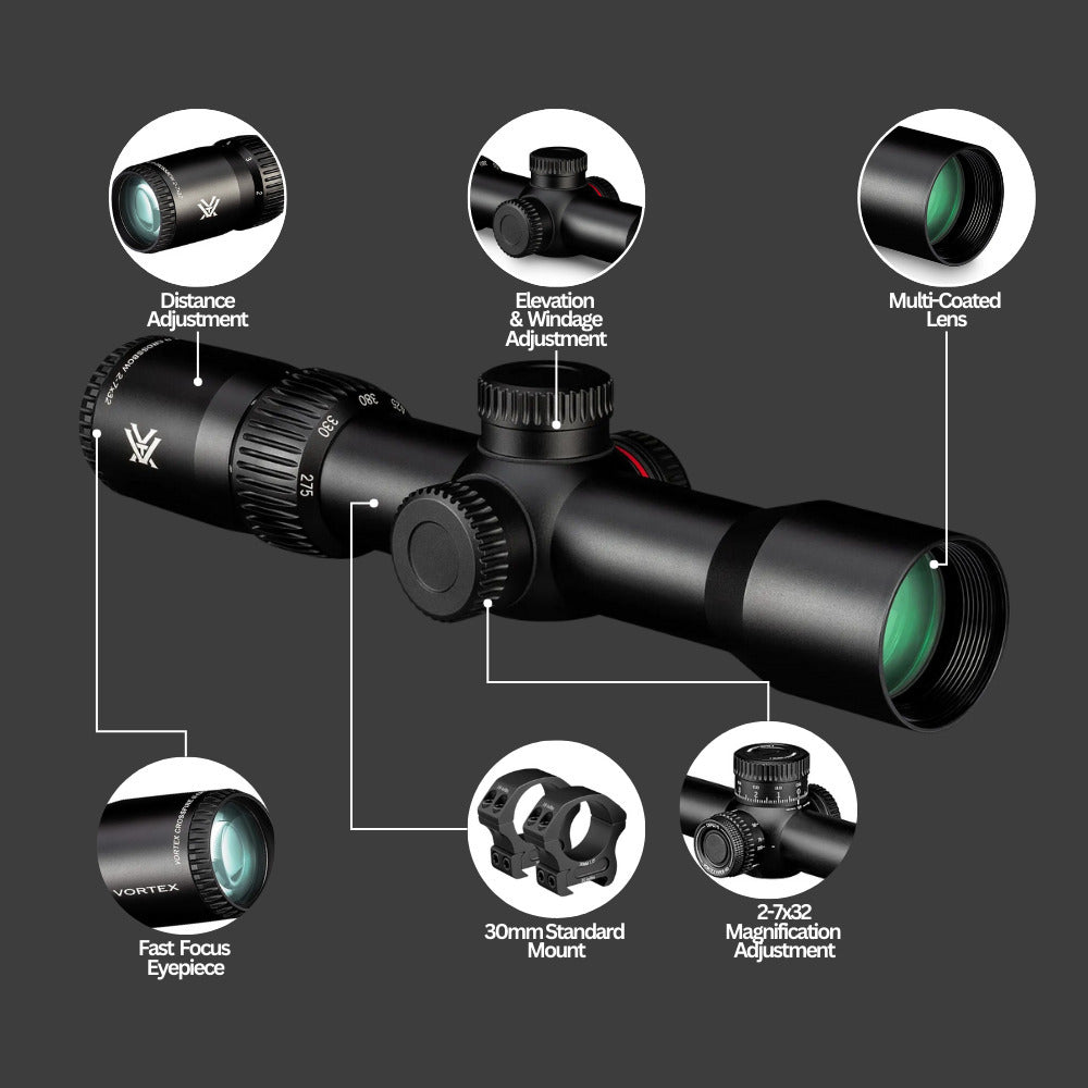 Vortex Crossfire II 2-7x32 Crossbow Scope with Vortex Bantam HD 6.5 x 32 Youth Binocular Bundle