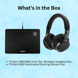 Philips H9505BK Over-Ear Wireless Headphones with Gaming Mouse Pad Bundle