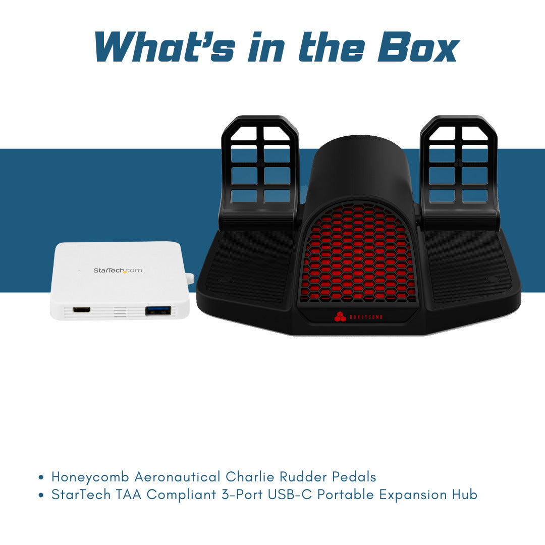 Honeycomb Aeronautical Charlie Rudder Pedals with Adjustable Tension Knob and Aluminum Body Bundle