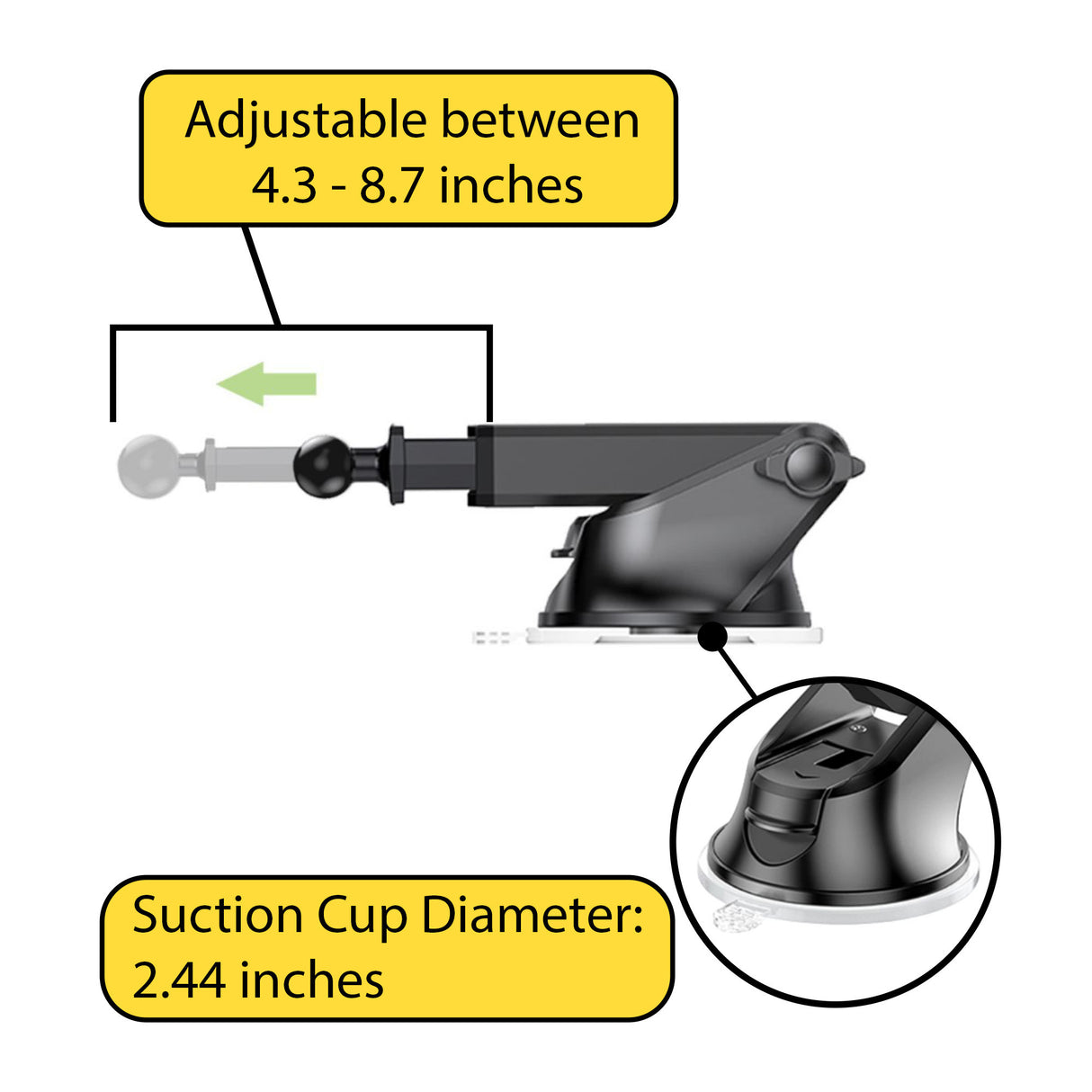 Knox Gear GPS Suction Cup Mount with Lightweight Design, Adjustable Height, and Pivoting Arm (Black)