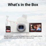 Sony ZV-1 II Vlog Camera for Content Creators and Vloggers (White) with 64GB SDXC Memory Card Bundle