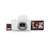 Sony ZV-1 II Vlog Camera for Content Creators and Vloggers (White) with 64GB SDXC Memory Card Bundle