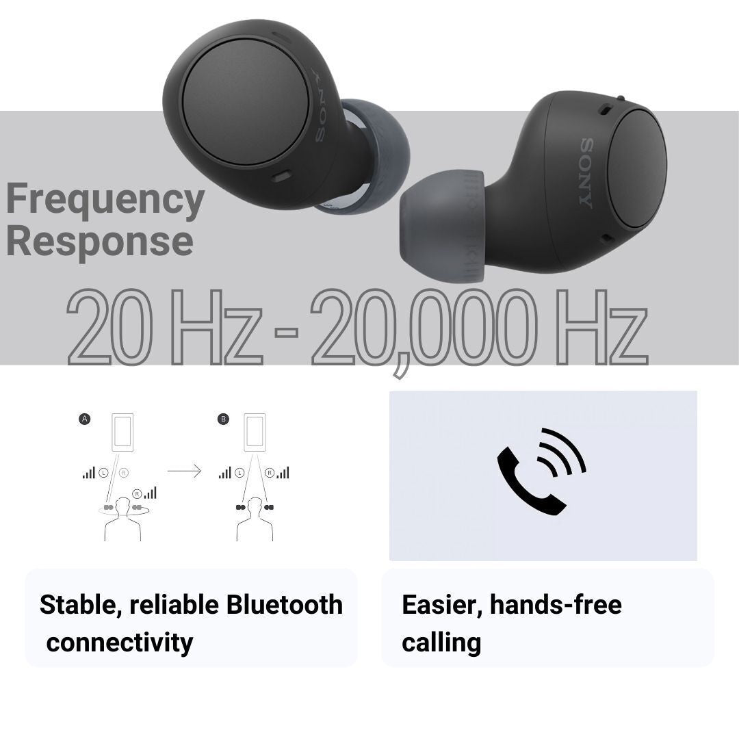 Sony WF-C510 Truly Wireless Earbuds (Black) with Silicone Earbud Replacement Tips (Black) Bundle