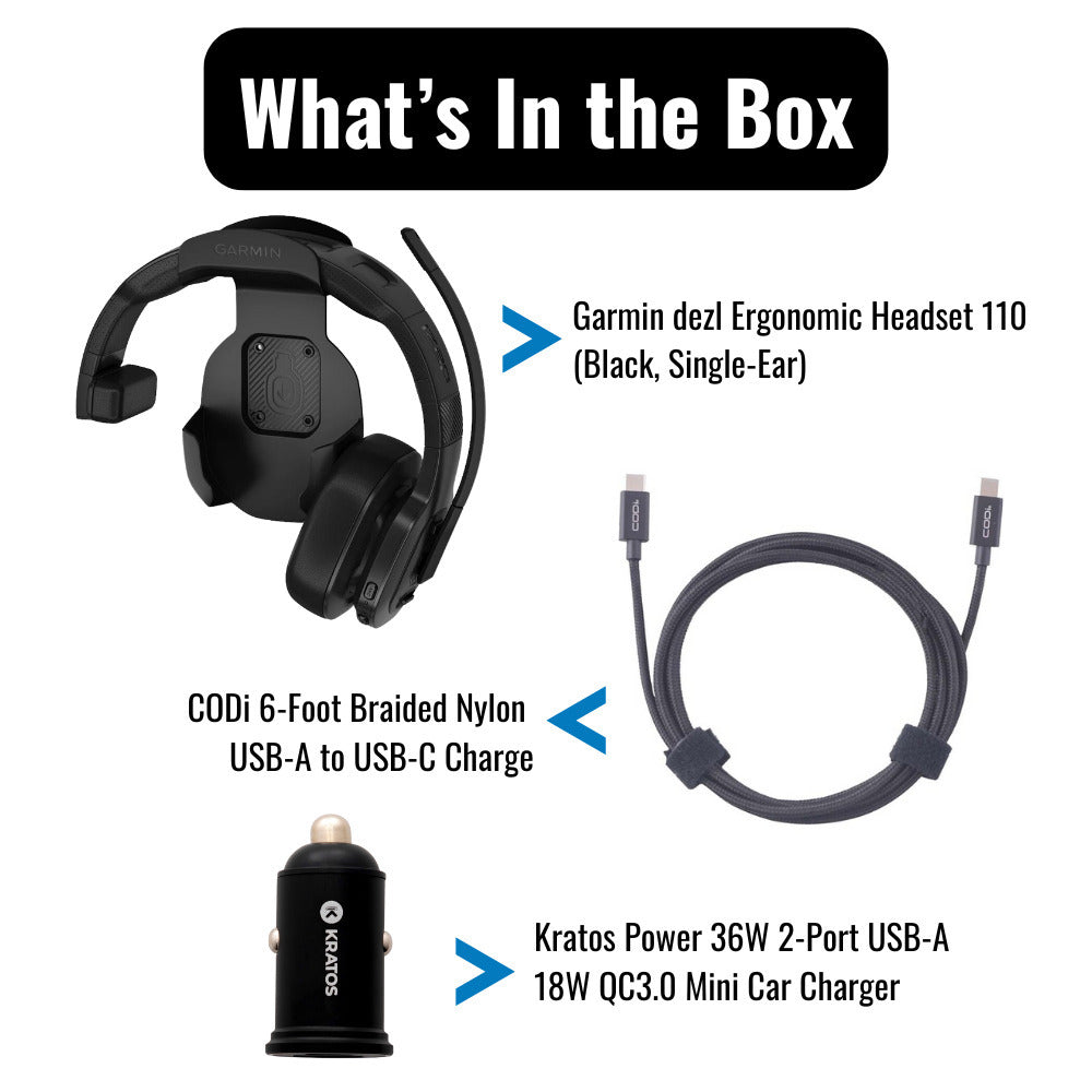 Garmin dezl Ergonomic Headset 110 for Truckers with LED Flashlight (Black, Single-Ear) Bundle