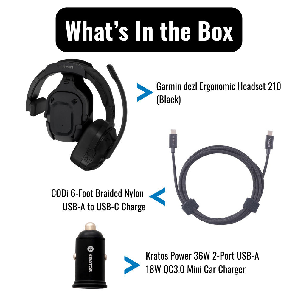 Garmin dezl Ergonomic Headset 210 for Truckers with LED Flashlight (Black, 2-In-1 Edition) Bundle