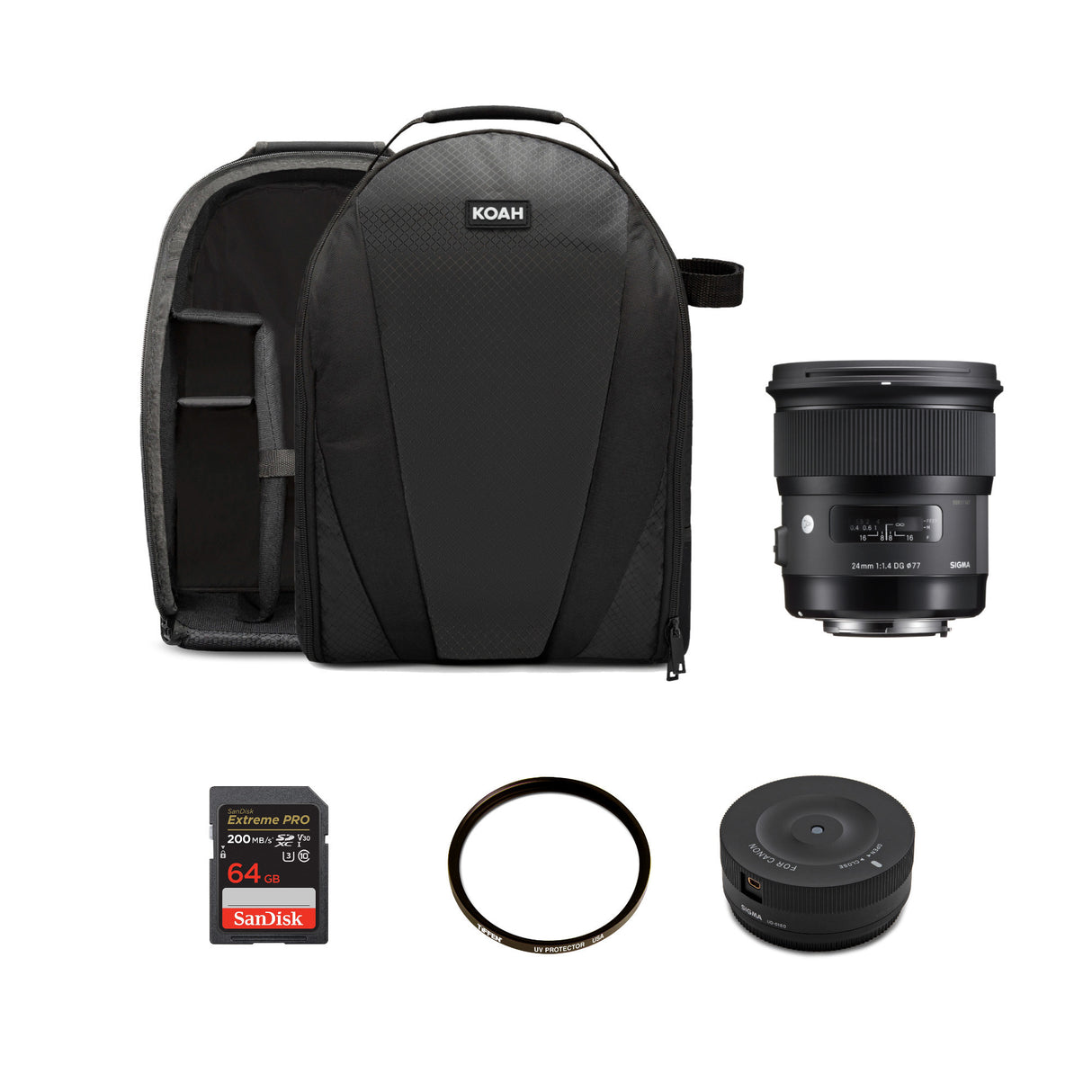 Sigma 24mm F1.4 DG HSM Art Lens with USB Dock, Camera Bag, 64GB Memory Card, and 77mm Filter Bundle