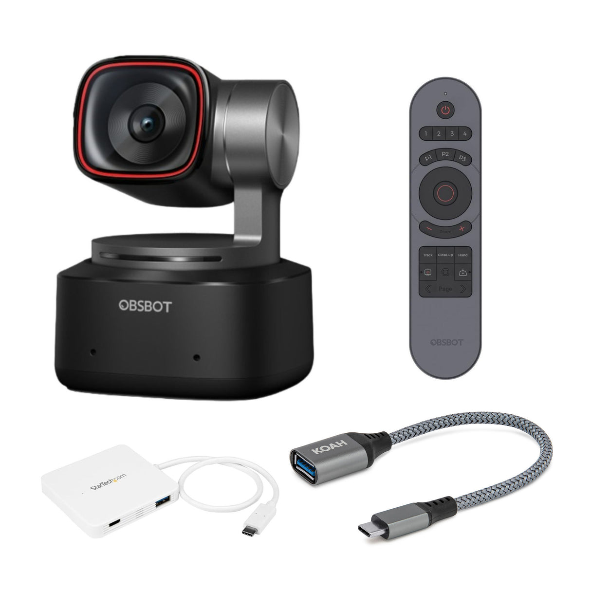 OBSBOT Tiny 2 AI-Powered PTZ 4K Webcam with Smart Remote Controller and USB-C Expansion Hub Bundle