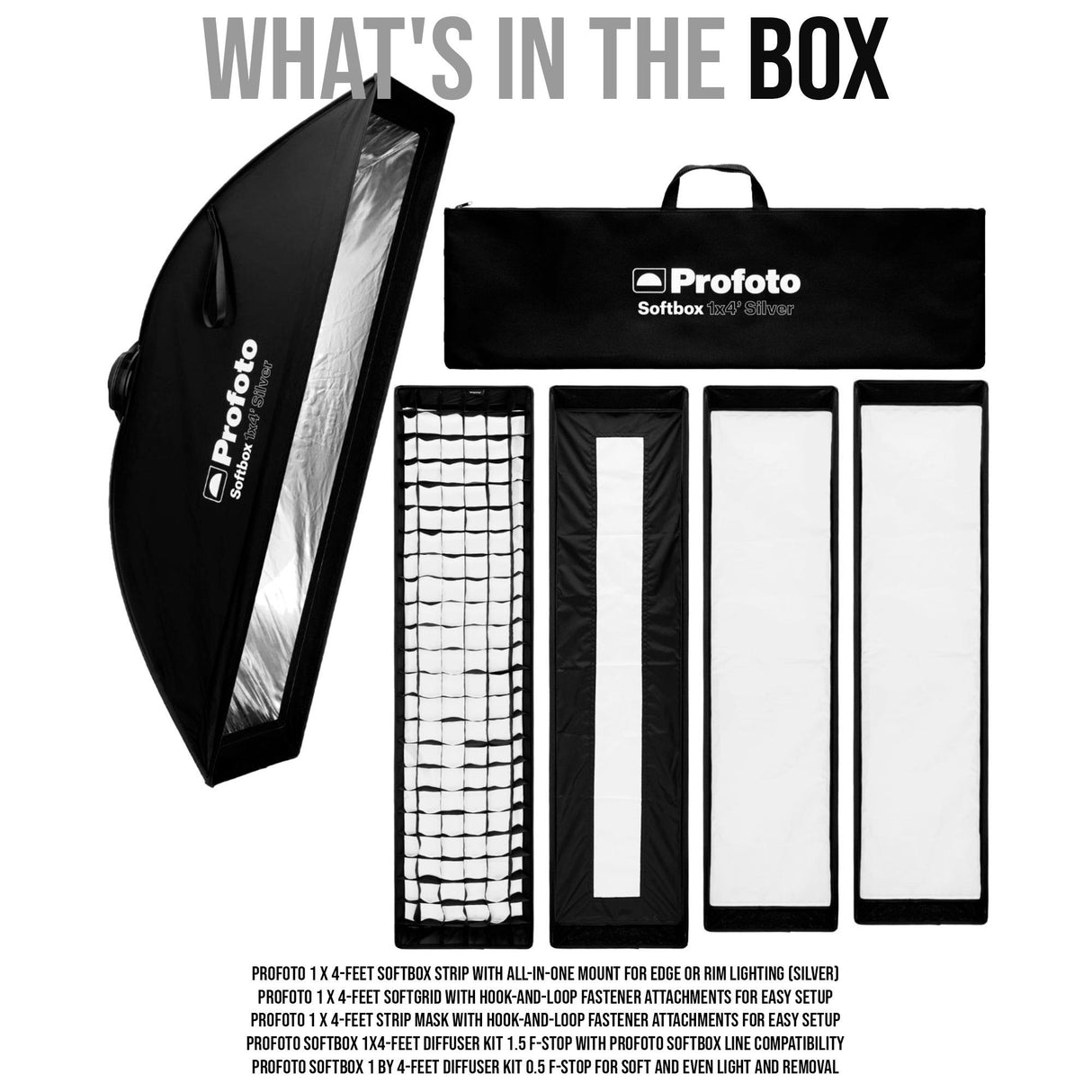 Profoto 1x4-Feet Softbox Strip (Silver) with 1x4-Feet Softgrid, Strip Mask, and Diffuser Kit Bundle