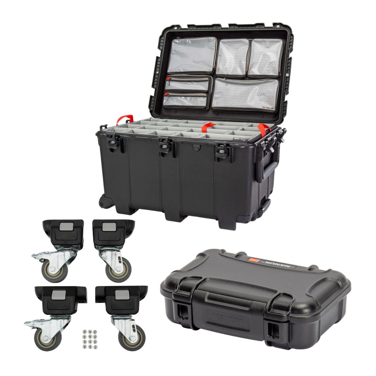 Nanuk 975 Pro Photo Kit with Pull Handle (Black) with Wheel Caster Kit and 225 Hard Case Bundle