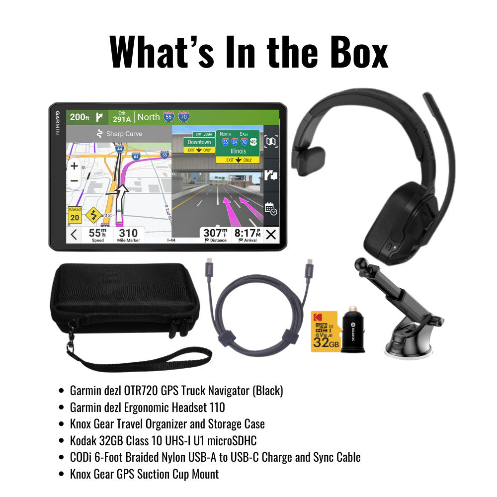 Garmin dezl OTR720 GPS Truck Navigator with 7-Inch 1024p Touchscreen Display (Black) Bundle