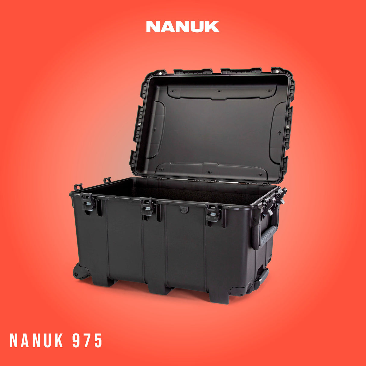 Nanuk 975 85.78L Storage Wheeled Hard Case (Black) with Wheel Caster Kit and 225 Hard Case Bundle