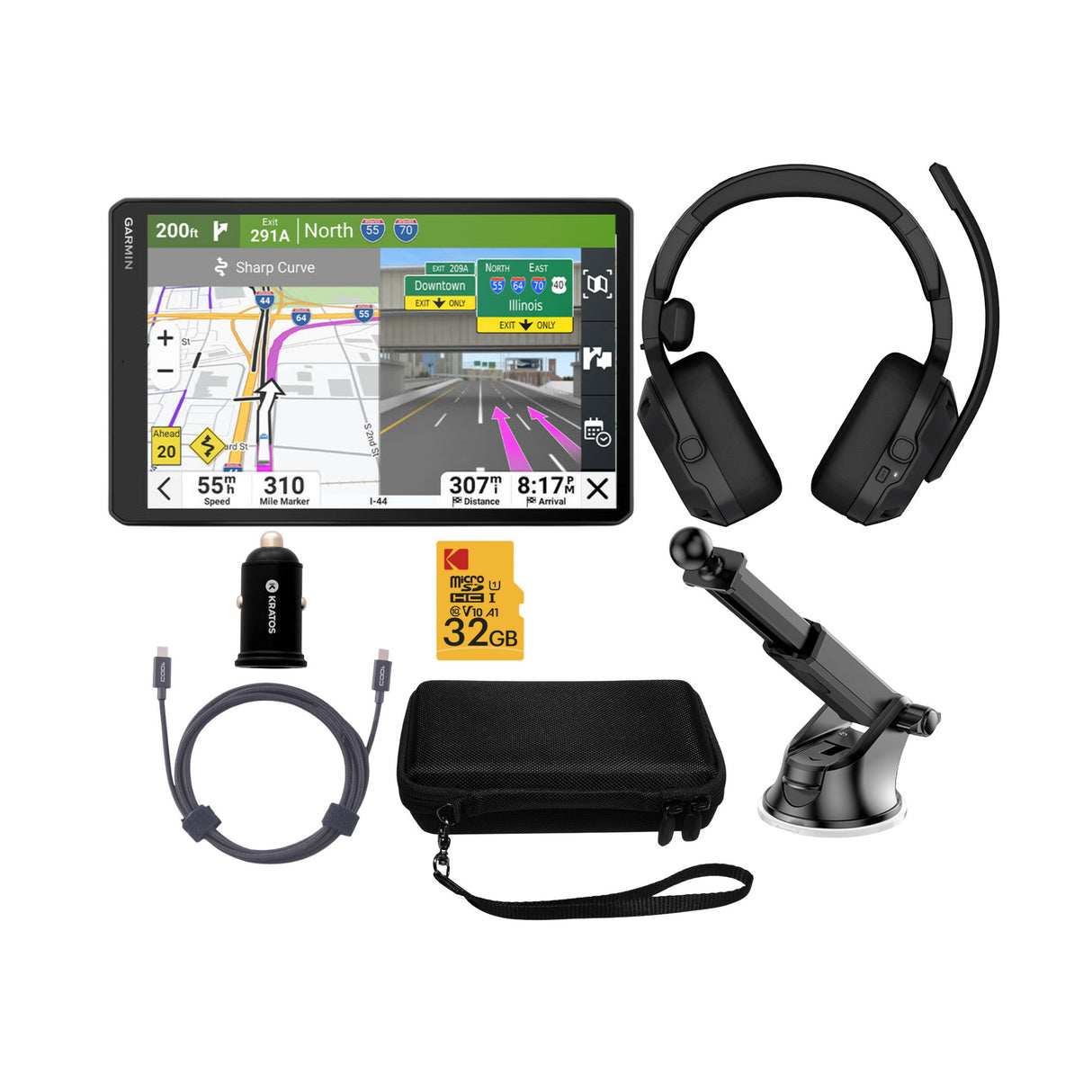 Garmin dezl OTR720 GPS Truck Navigator with 7-Inch 1024p Touchscreen Display (Black) Bundle