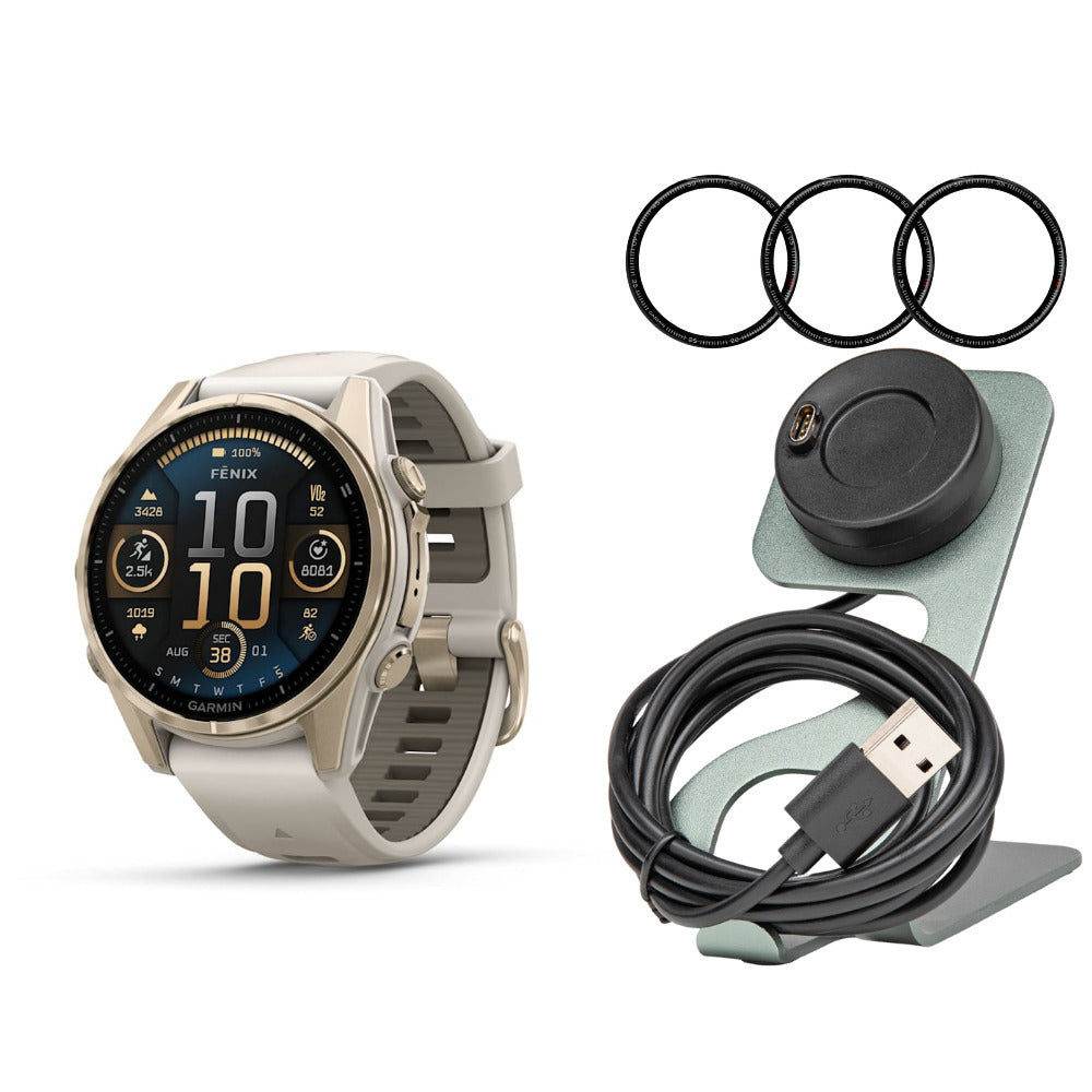 Garmin Fenix 8 AMOLED 43mm GPS Smartwatch (Soft Gold and Fog Gray-Dark Sandstone) Bundle