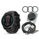 Garmin Fenix E 47mm AMOLED GPS Smartwatch (Slate Steel and Black) with Portable Charger Stand Bundle