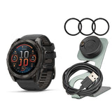 Garmin Fenix 8 AMOLED Sapphire 51mm GPS Smartwatch (Black and Pebble Gray) with Charger Stand Bundle
