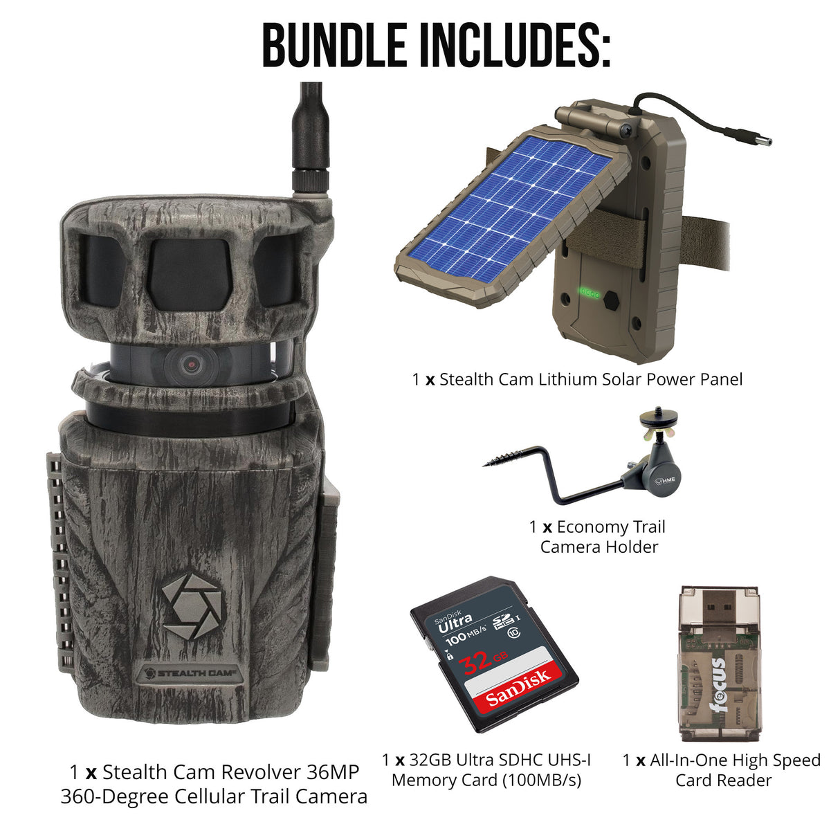 Stealth Cam Revolver 36MP 360-Degree Cellular Trail Camera with 1/4-Inch Threaded Mount Bundle