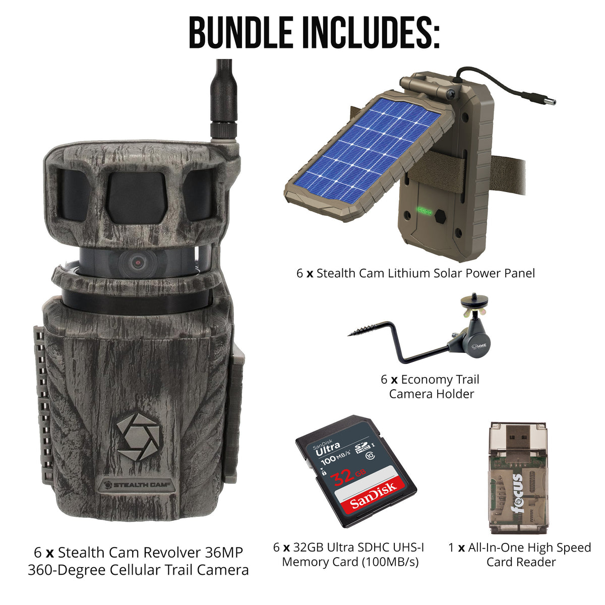 Stealth Cam Revolver 36MP 360-Degree Cellular Trail Camera with Threaded Mount (6-Pack) Bundle