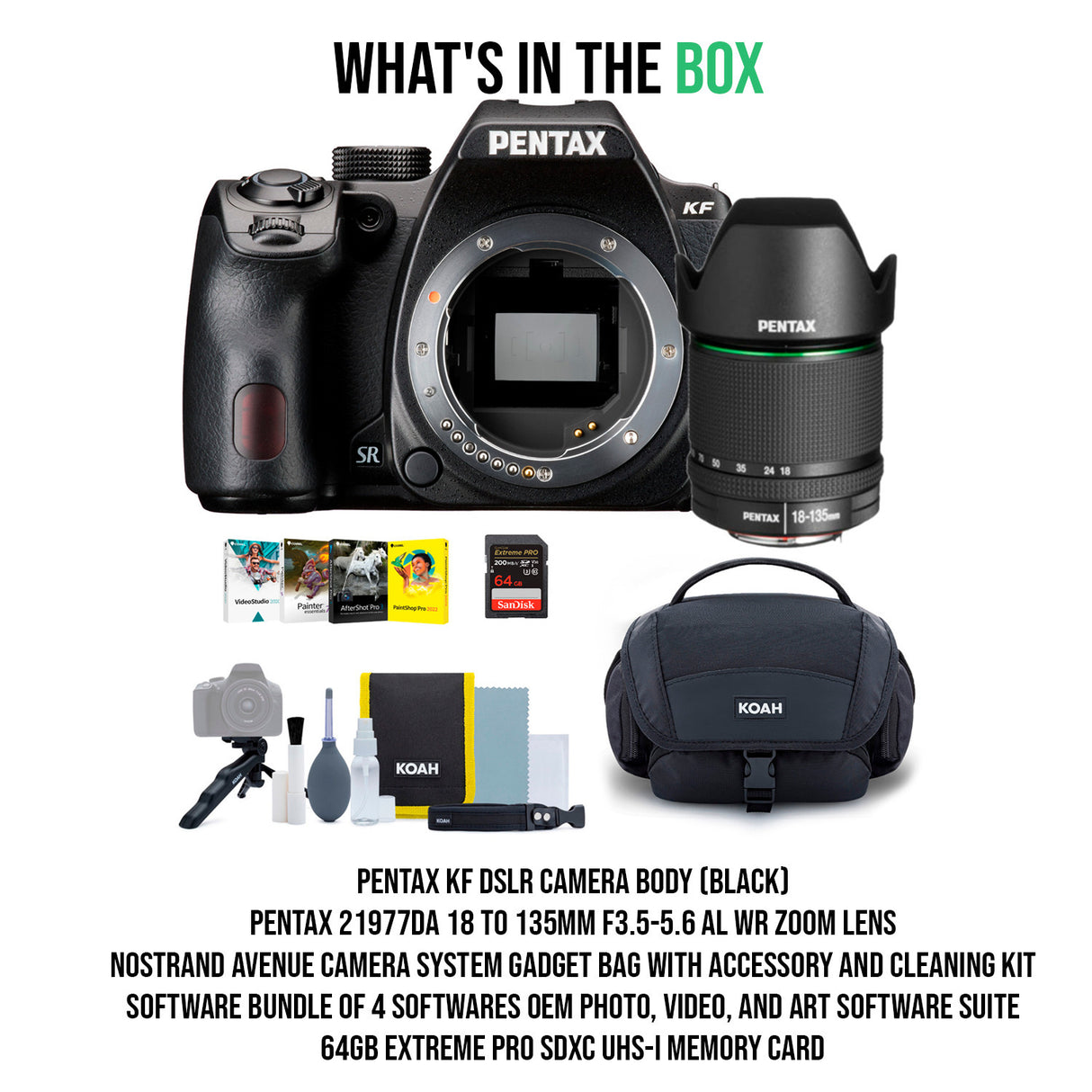 Pentax KF DSLR Camera Body (Black) with Pentax AL WR Zoom Lens and Camera System Gadget Bag Bundle