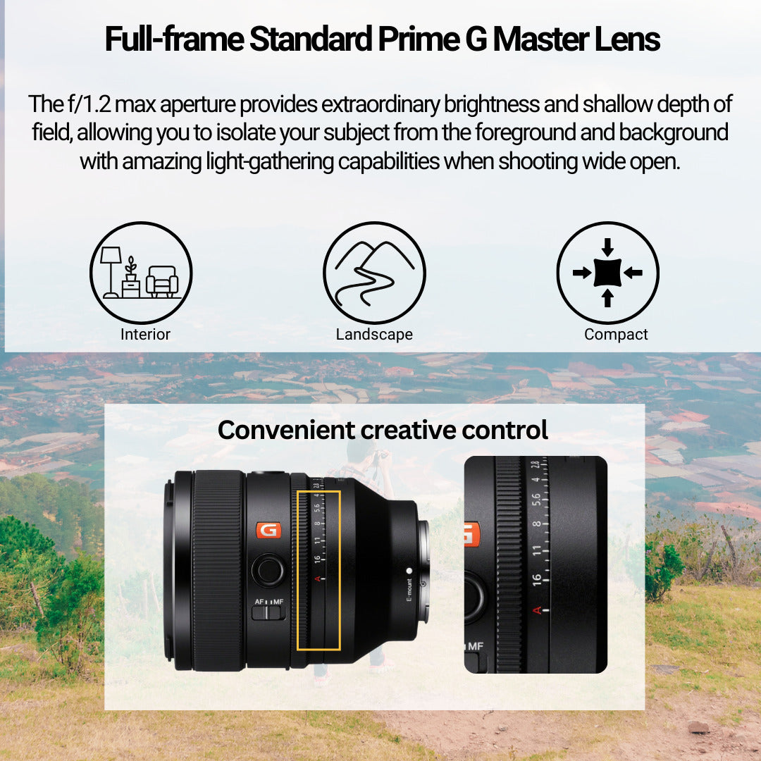 Sony FE 50mm F1.2 GM Full-Frame Large-Aperture G Master Lens with 24mm Lens and Battery Bundle