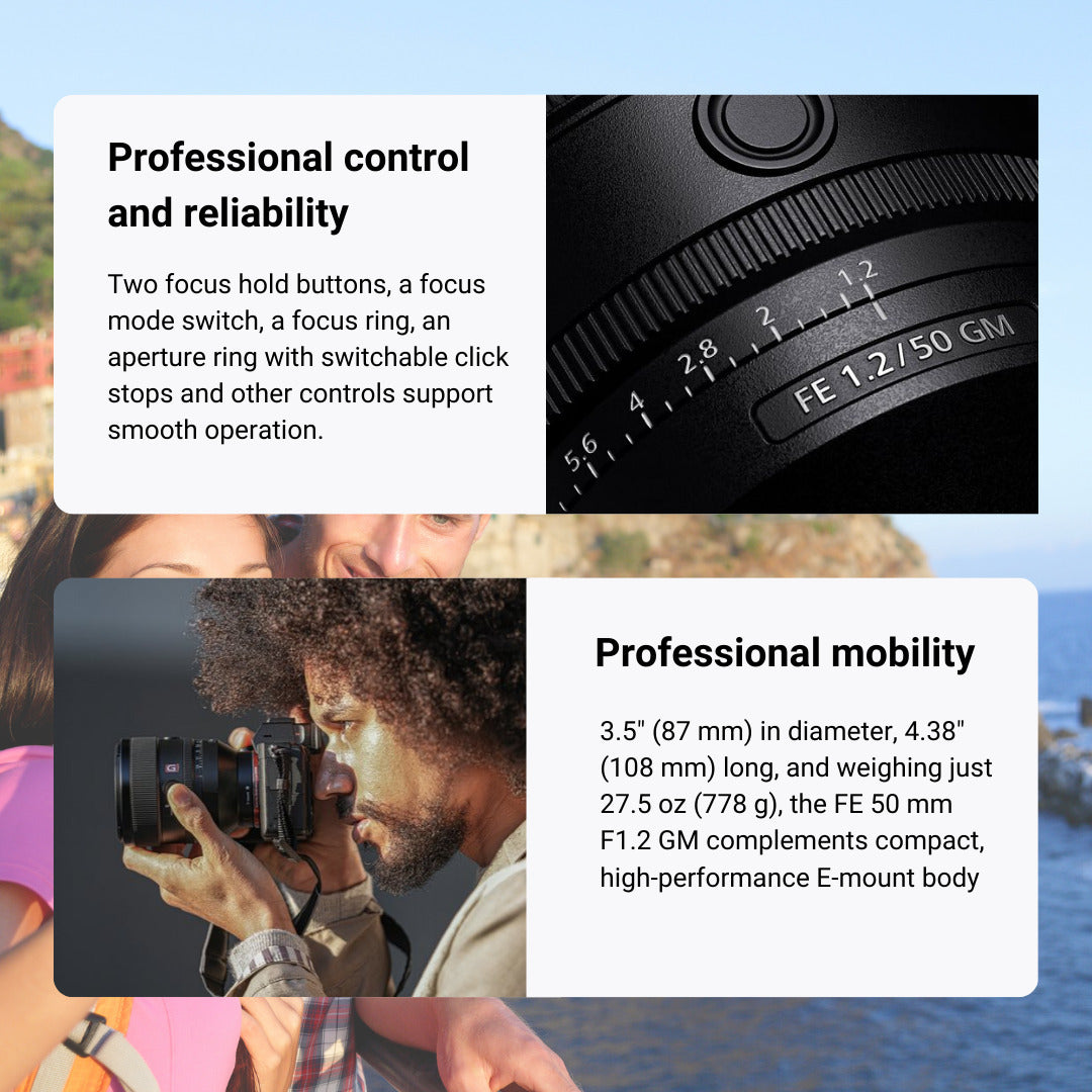 Sony FE 50mm F1.2 GM Full-Frame Large-Aperture G Master Lens with 24mm Lens and Battery Bundle