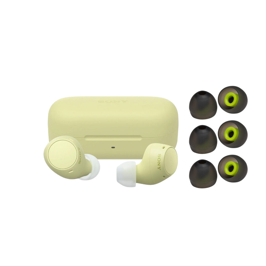 Sony WF-C510 Lightweight Truly Wireless Earbuds (Yellow) with Earbud Replacement Tips Bundle