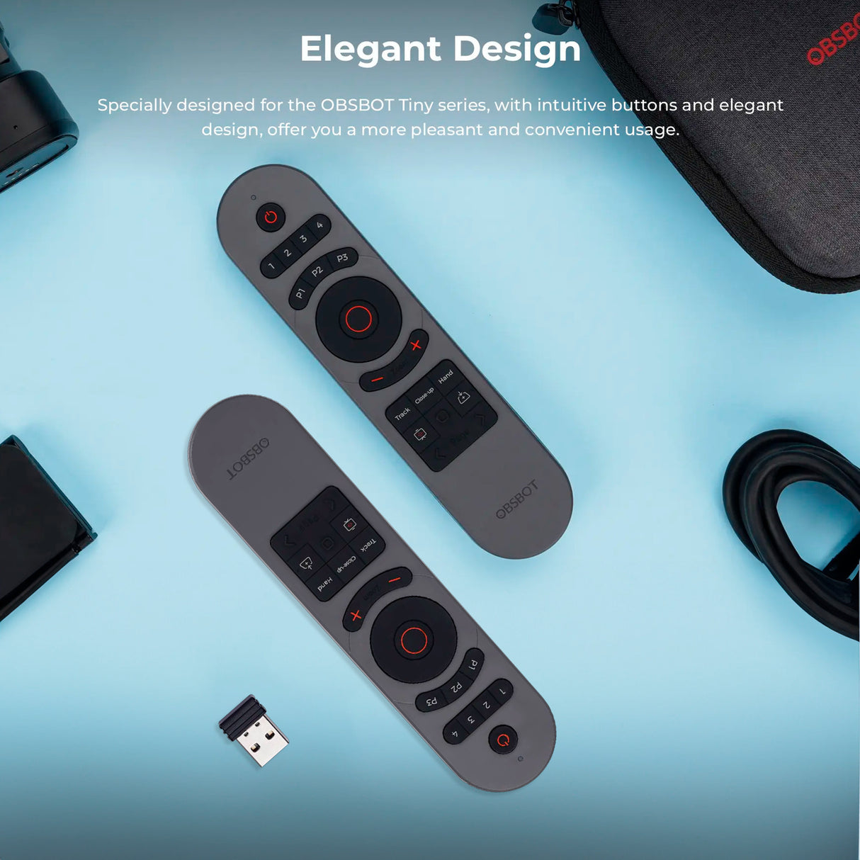 OBSBOT Smart Wireless Remote Controller with USB-A Dongle and Intuitive Buttons for Tiny 2 (Gray)
