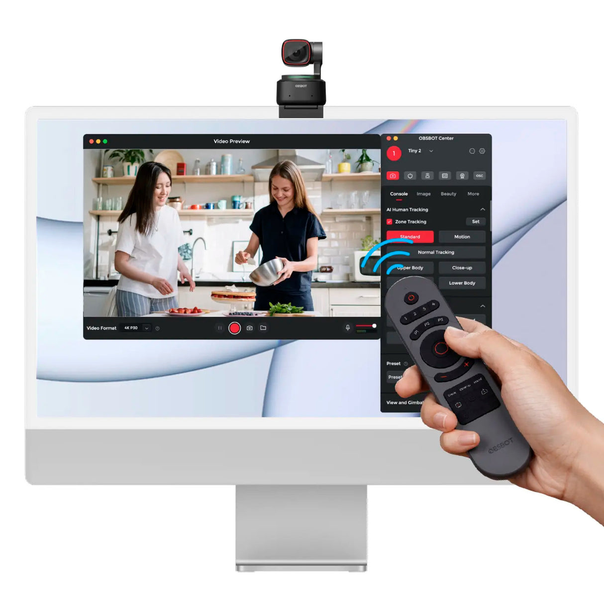 OBSBOT Smart Wireless Remote Controller with USB-A Dongle and Intuitive Buttons for Tiny 2 (Gray)