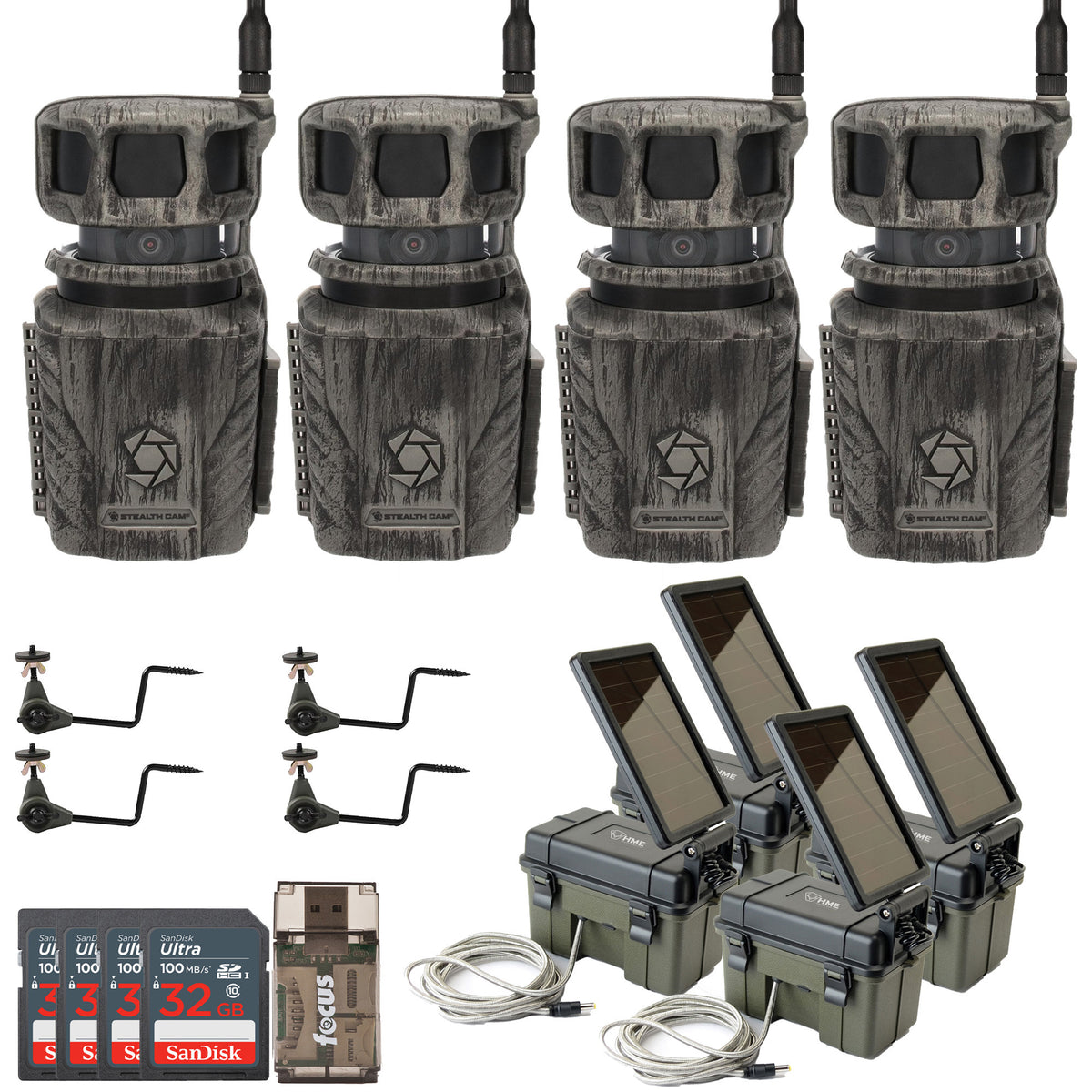 Stealth Cam Revolver 36MP 360-Degree Cellular Trail Camera with Threaded Mount (4-Pack) Bundle