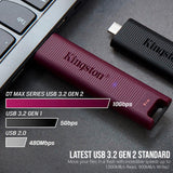 Kingston DataTraveler Max Type-A 256GB USB Flash Drive (5-Pack) with Steel Keyrings (10-Pack) Bundle