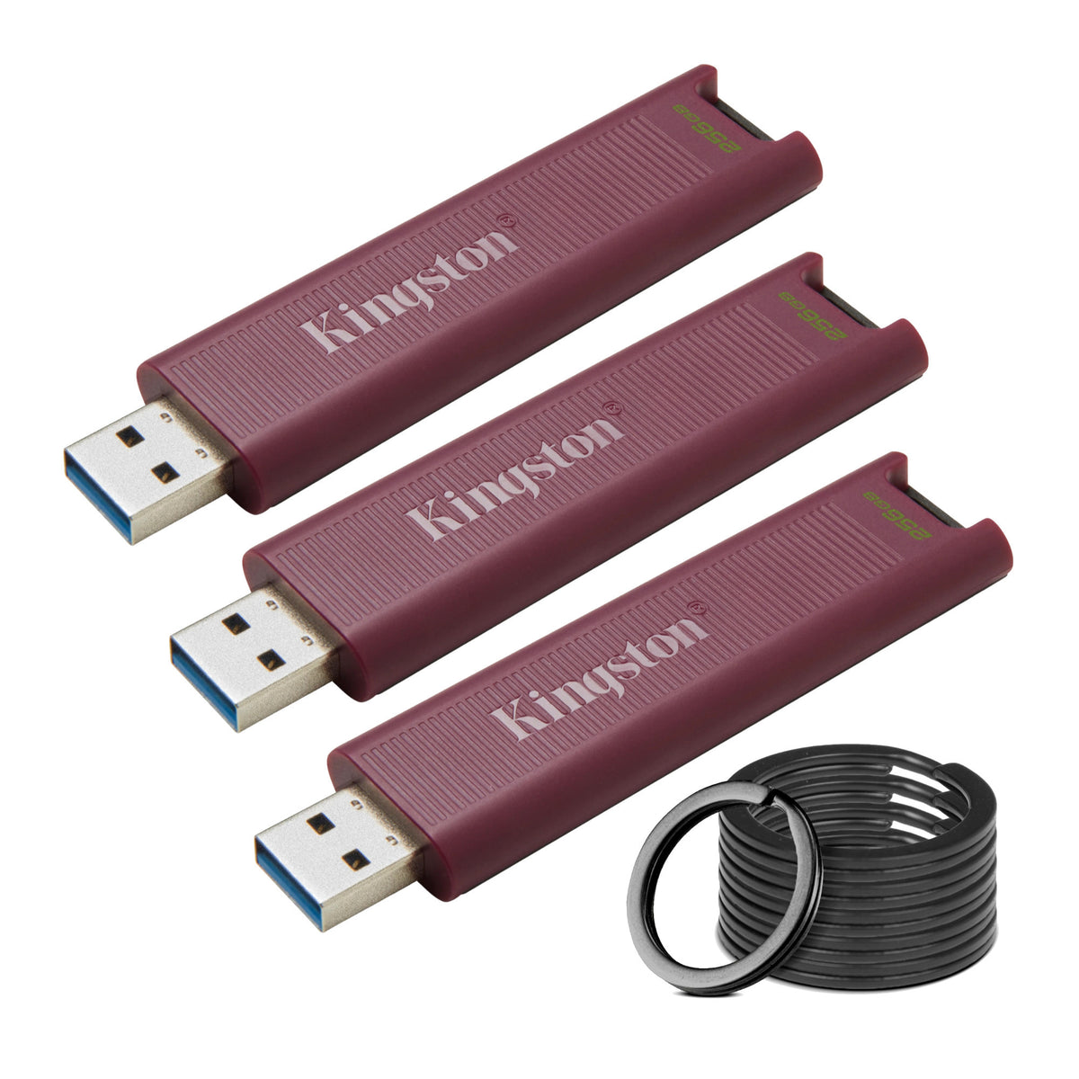Kingston DataTraveler Max Type-A 256GB USB Flash Drive (3-Pack) with Steel Keyrings (10-Pack) Bundle