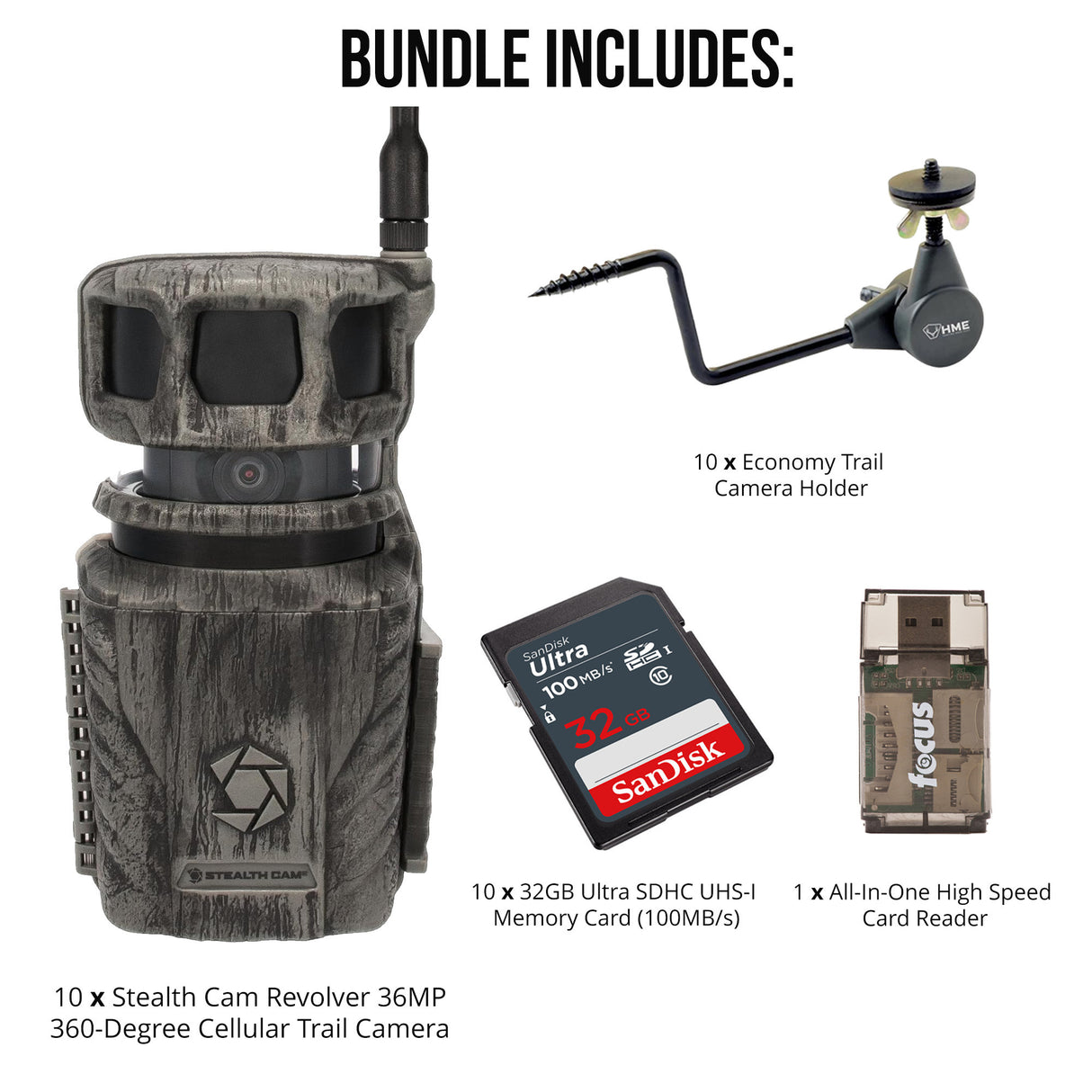Stealth Cam Revolver 36MP 360-Degree Cellular Trail Camera with Threaded Mount (10-Pack) Bundle