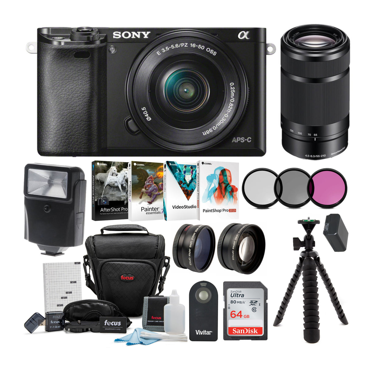 Sony a6000 Mirrorless Camera with 16-50mm and 55-210mm Lens (Black) Bundle
