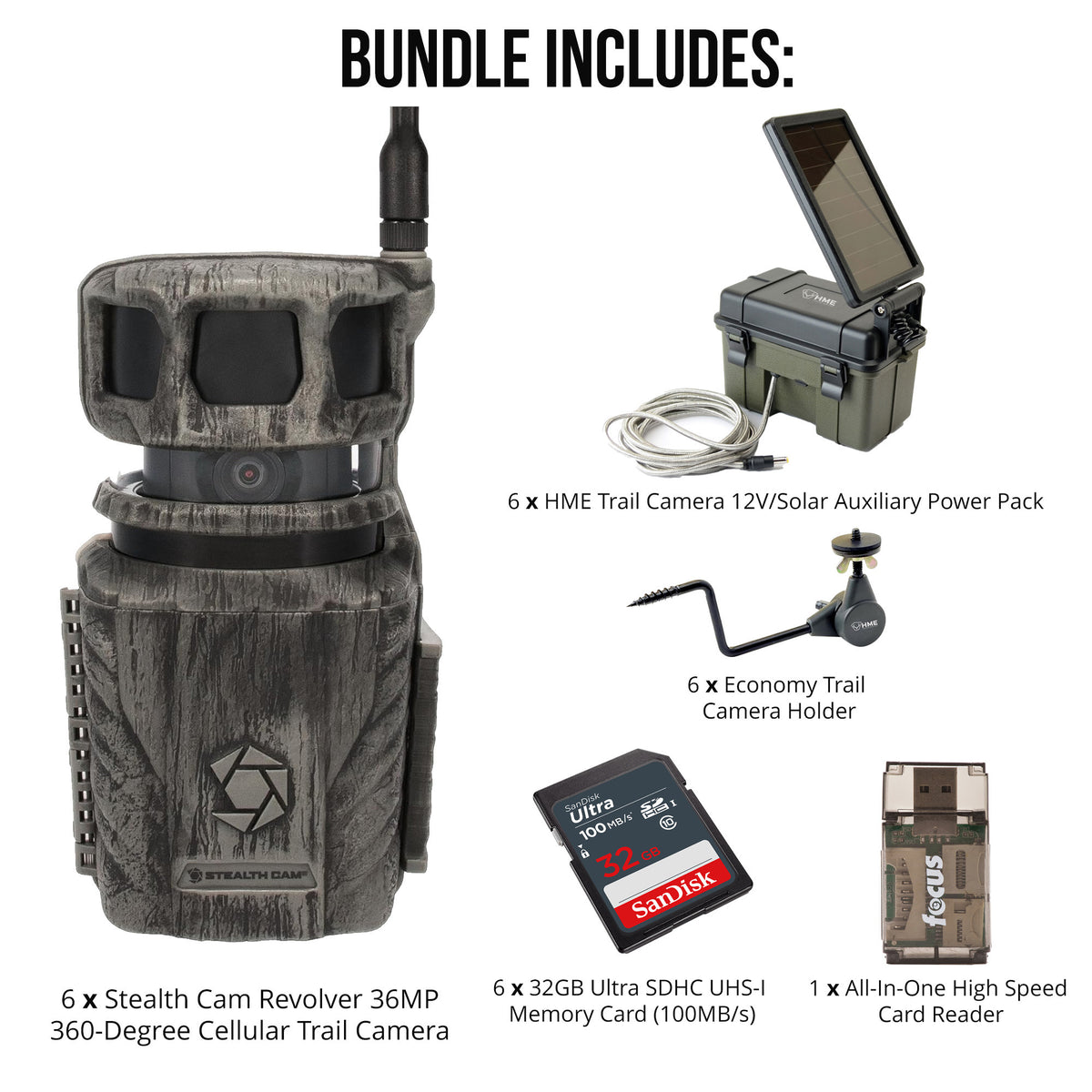 Stealth Cam Revolver 36MP 360-Degree Cellular Trail Camera with Threaded Mount (6-Pack) Bundle