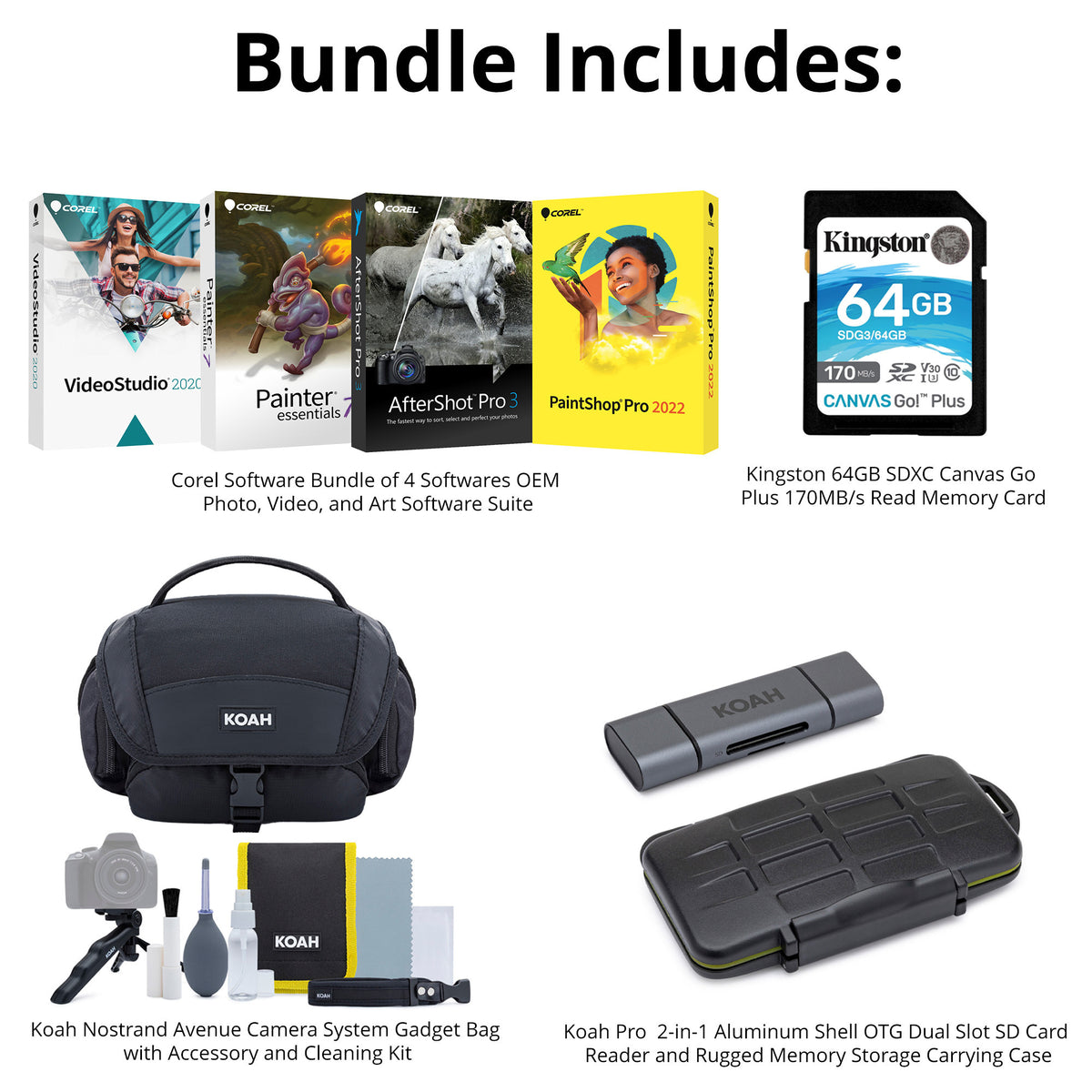 Koah Nostrand Avenue Camera System Gadget Bag with Card Reader and Memory Card Storage Case Bundle
