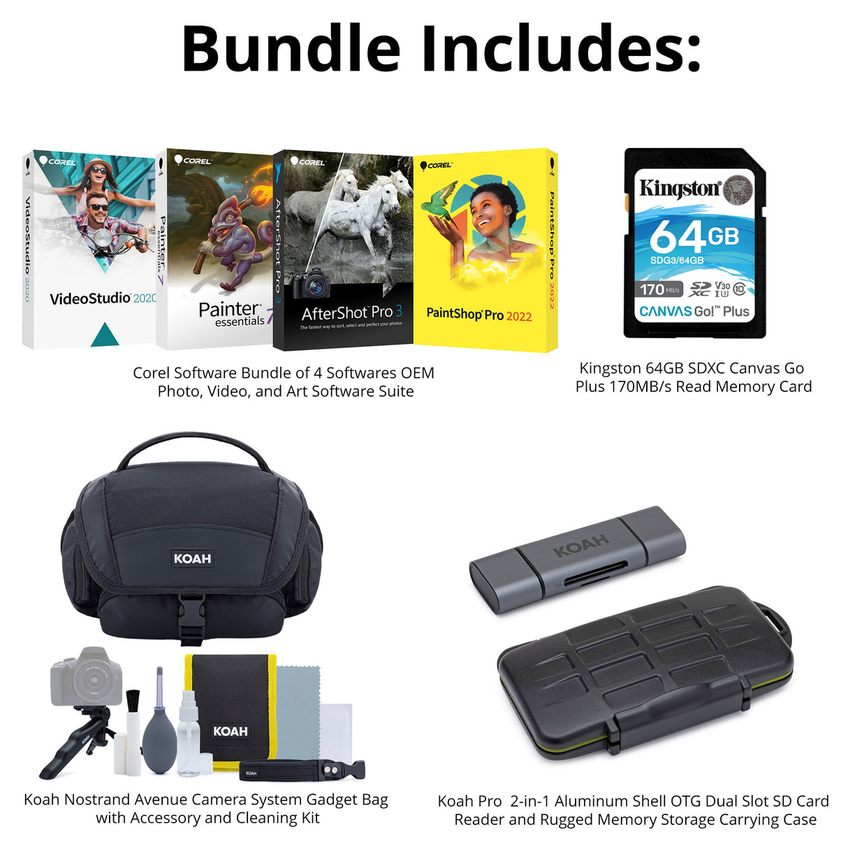 Koah Nostrand Avenue Camera System Gadget Bag with Card Reader and Memory Card Storage Case Bundle