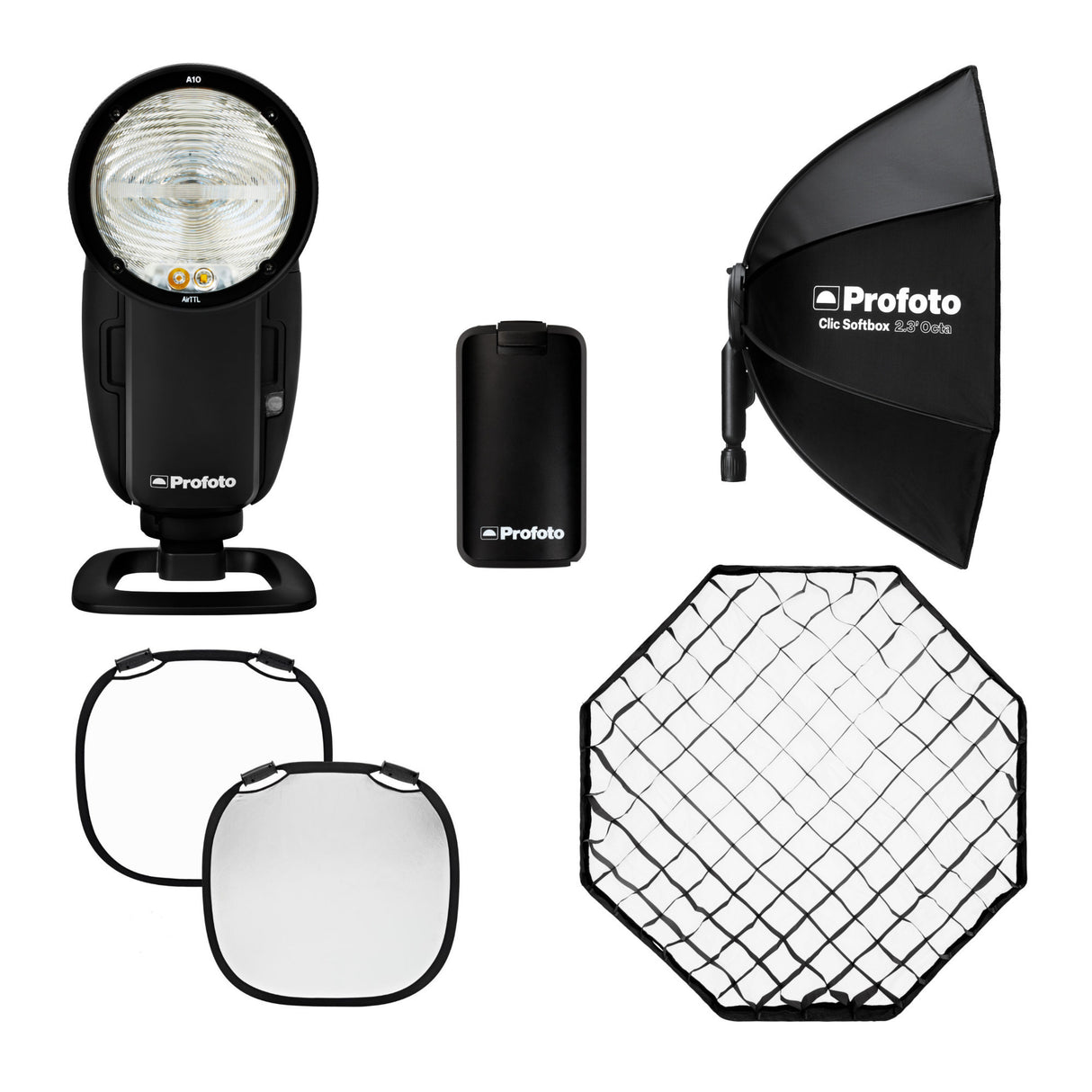 Profoto A10 Sony On-Camera Flash Light with Clic Softbox 2.3 Octa and Clic Softgrid 2.3 Octa Bundle
