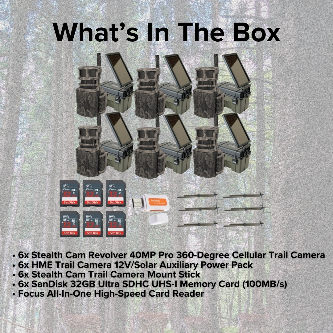 Stealth Cam Revolver 40MP Pro 360-Degree Cellular Trail Camera with Threaded Mount 6-Pack Bundle