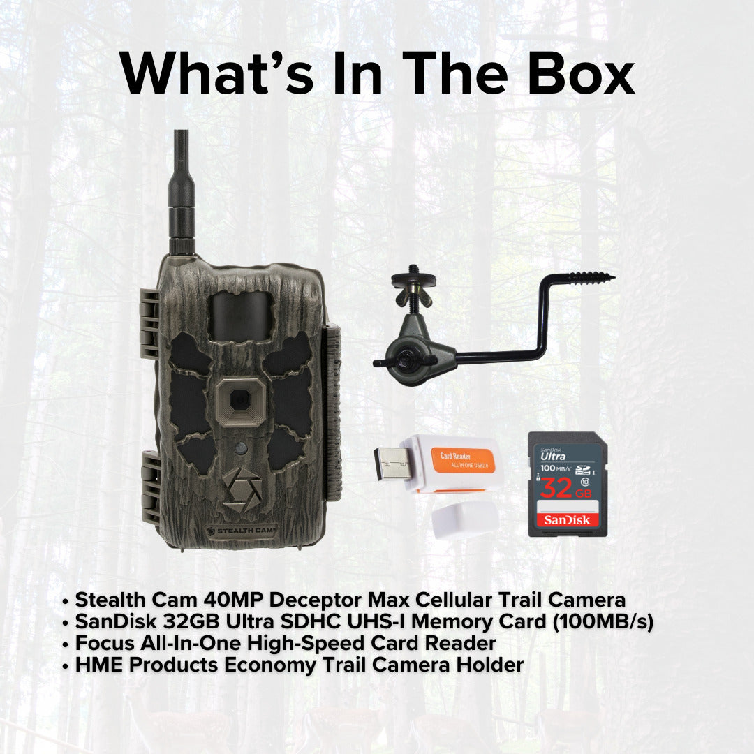 Stealth Cam 40MP Deceptor Max Cellular Trail Camera with Camera Holder and 32GB Memory Card Bundle