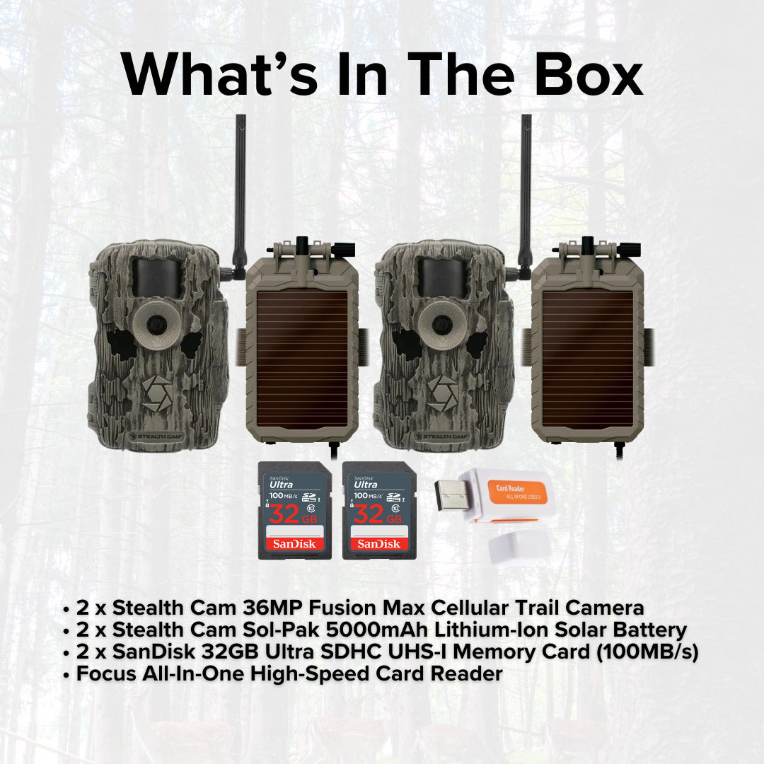 Stealth Cam 36MP Fusion Max Cellular Trail Camera with 80 Feet Detection Range (2-Pack) Bundle