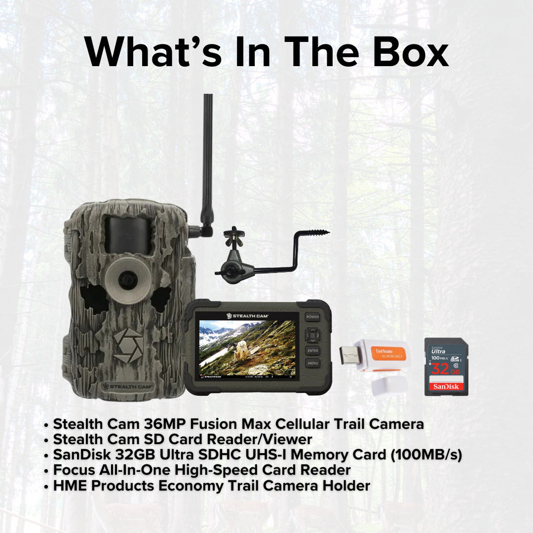 Stealth Cam 36MP Fusion Max Cellular Trail Camera with SD Card Viewer and 32GB Memory Card Bundle