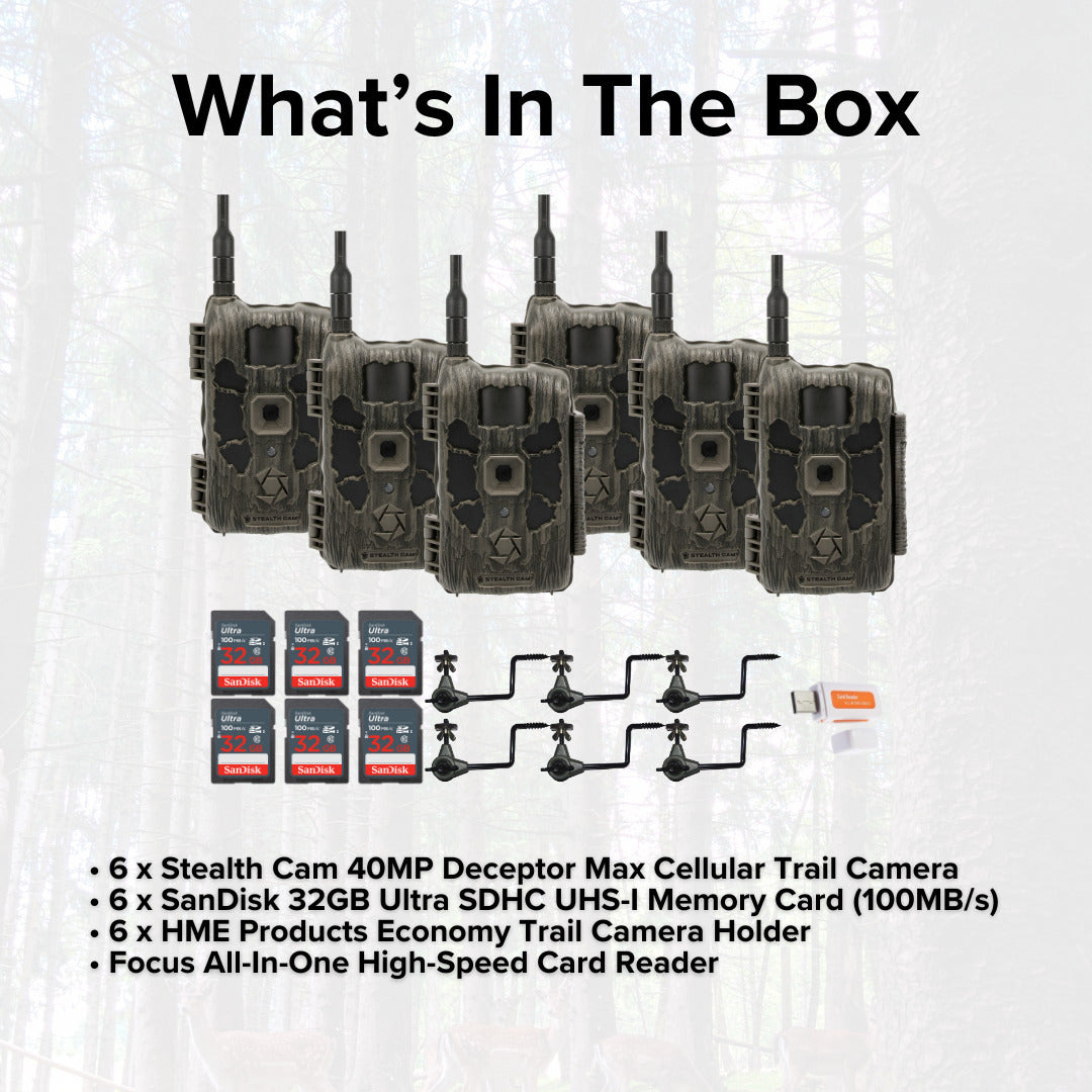 Stealth Cam 40MP Deceptor Max Cellular Trail Camera (6-Pack) with 32GB Memory Card (6-Pack) Bundle