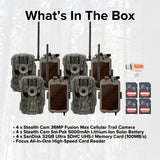 Stealth Cam 36MP Fusion Max Cellular Trail Camera with 80 Feet Detection Range (4-Pack) Bundle