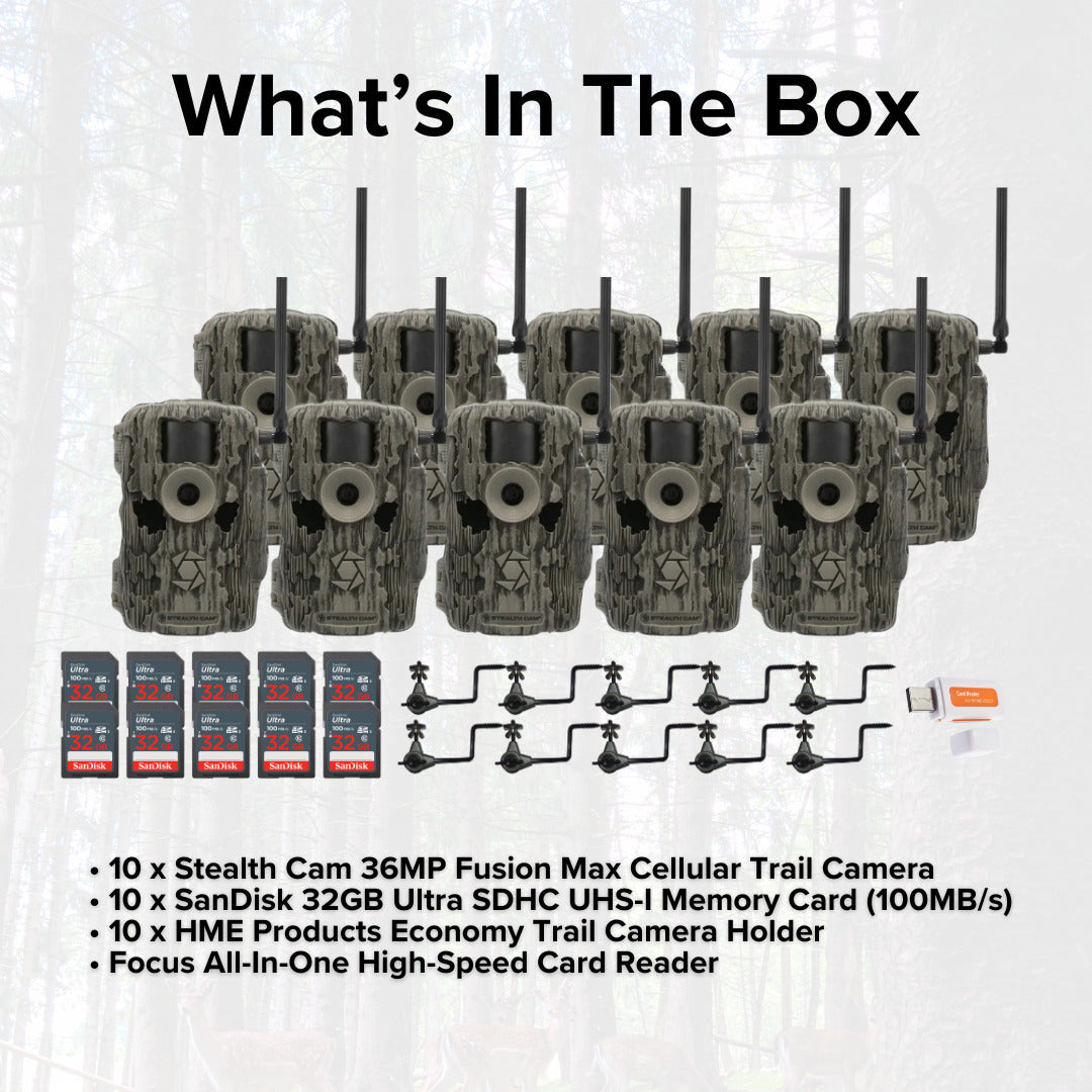 Stealth Cam 36MP Fusion Max Cellular Trail Camera (10-Pack) with Camera Holder (10-Pack) Bundle