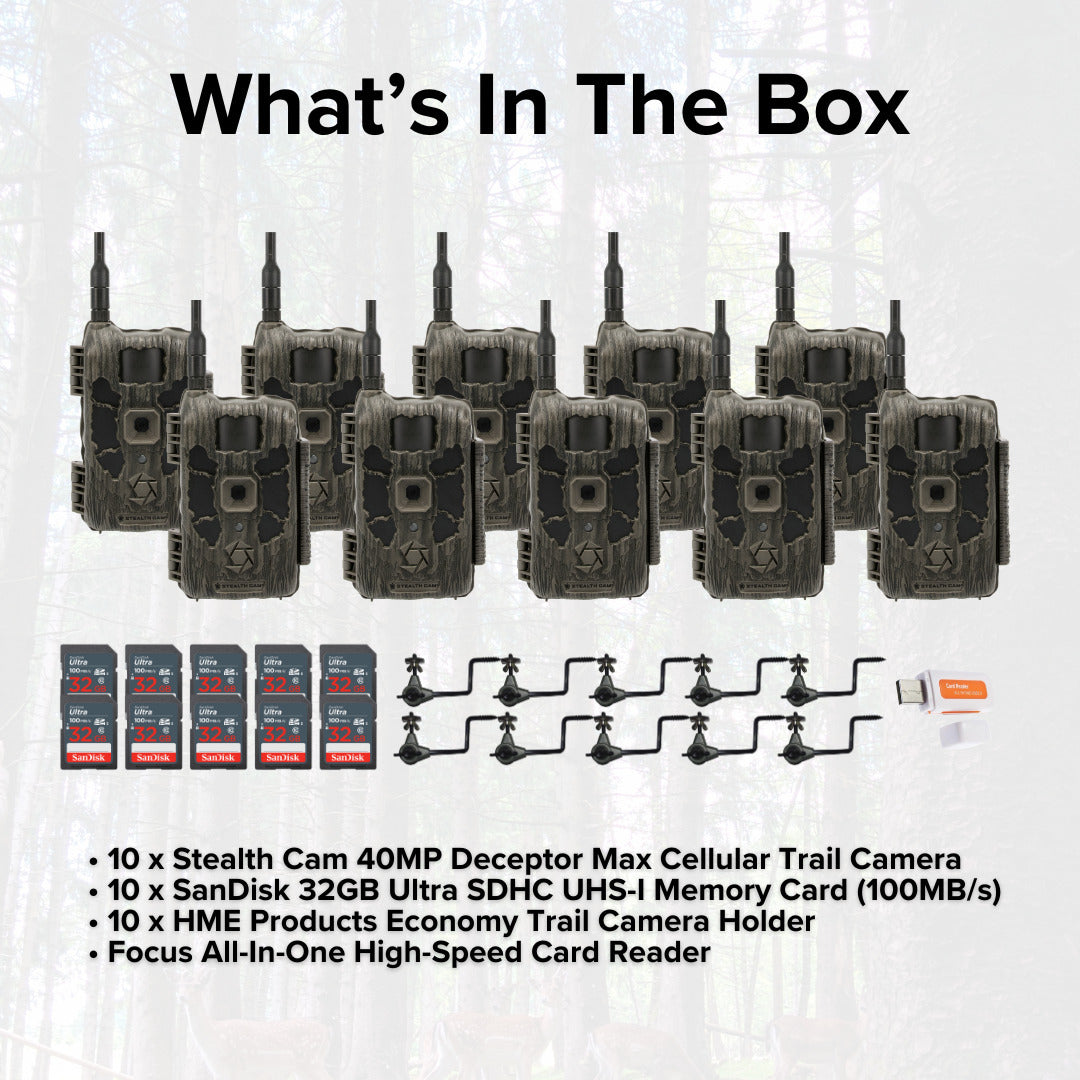 Stealth Cam 40MP Deceptor Max Cellular Trail Camera (10-Pack) with 32GB Memory Card (10-Pack) Bundle