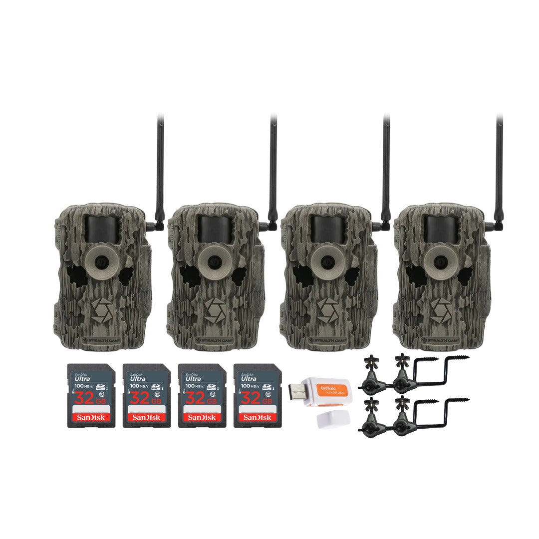 Stealth Cam 36MP Fusion Max Cellular Trail Camera (4-Pack) with Camera Holder (4-Pack) Bundle