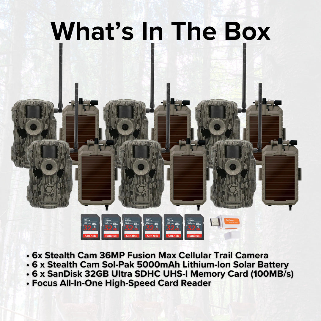 Stealth Cam 36MP Fusion Max Cellular Trail Camera with 80 Feet Detection Range (6-Pack) Bundle