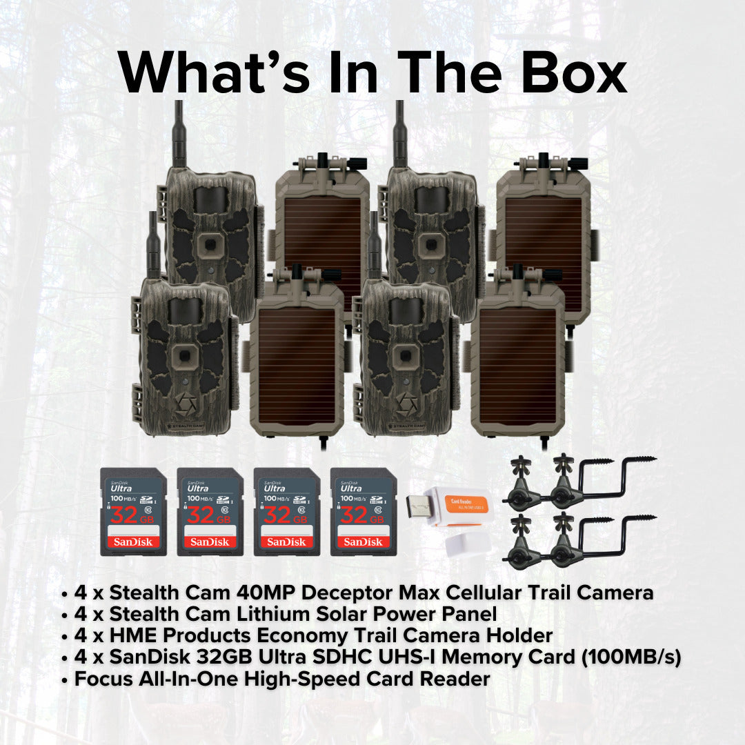 Stealth Cam 40MP Deceptor Max Cellular Trail Camera with 0.4-Second Trigger Speed (4-Pack) Bundle