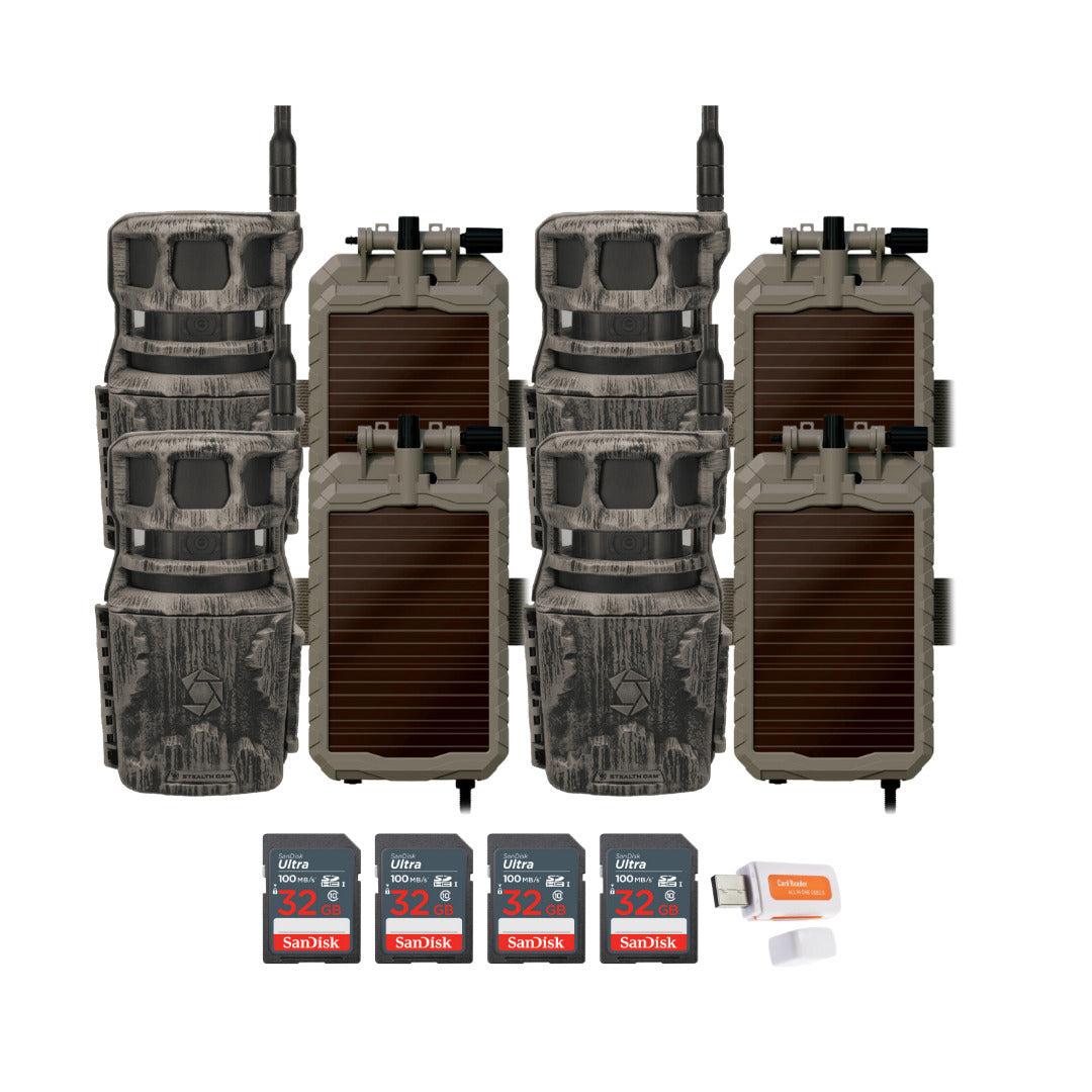 Stealth Cam Revolver 36MP 360-Degree Cellular Trail Camera (4-Pack) with Solar Power Panel Bundle