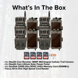 Stealth Cam Revolver 36MP 360-Degree Cellular Trail Camera (4-Pack) with Solar Power Panel Bundle
