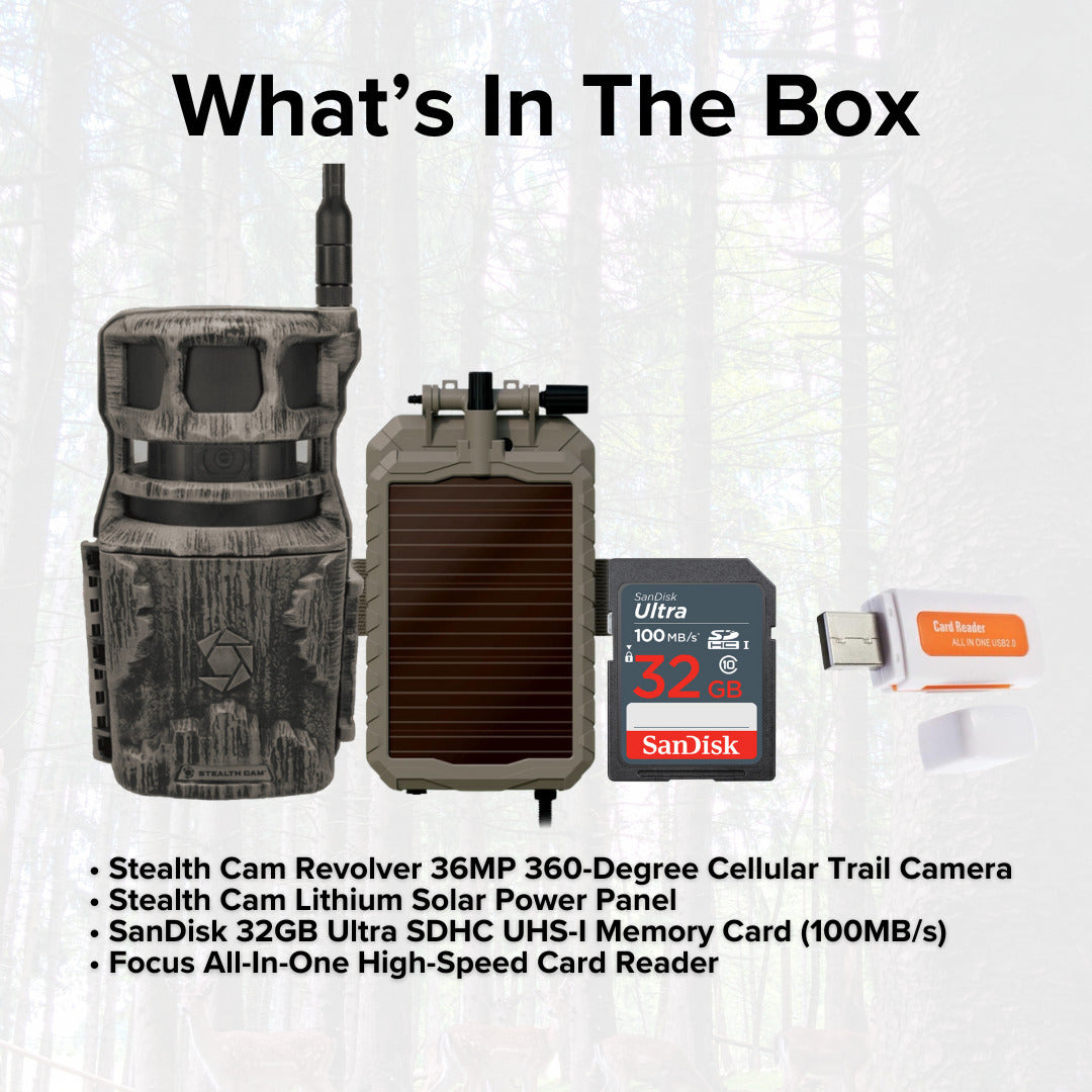 Stealth Cam Revolver 36MP 360-Degree Cellular Trail Camera with Solar Power Panel Bundle
